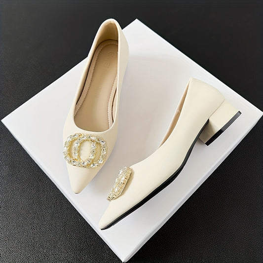 Women's Rhinestone Slip On Chunky Heel Glitter Dress Shoes