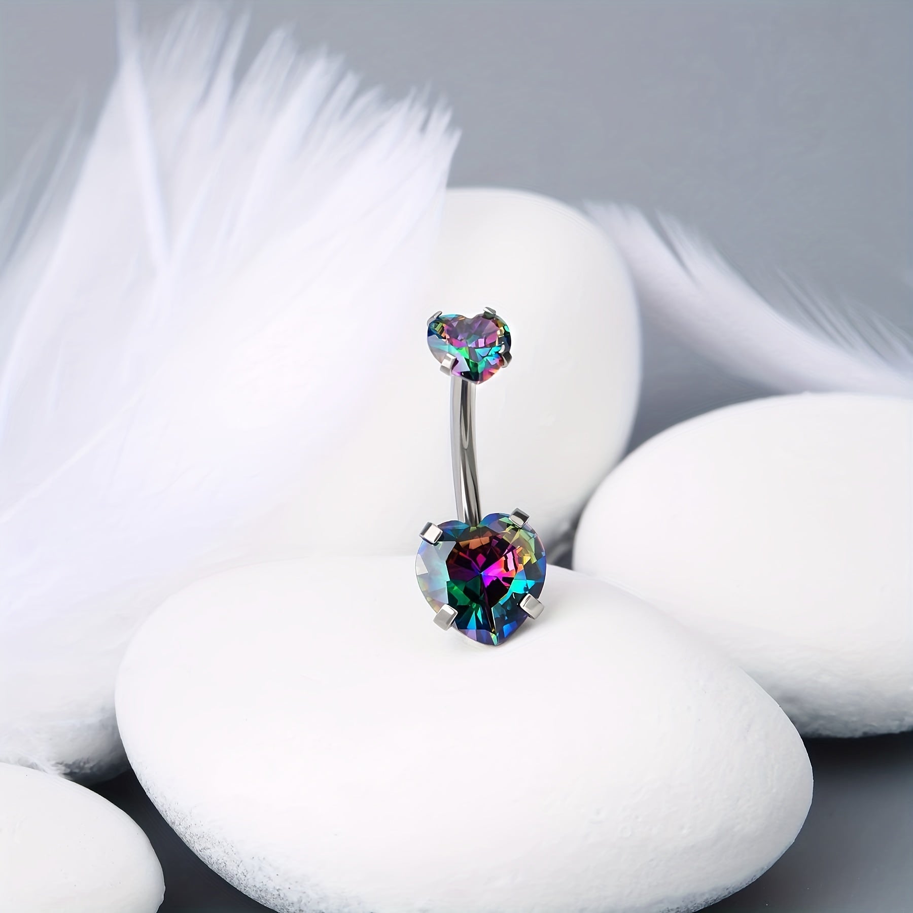 Colorful Zircon Belly Button Ring Stainless Steel Piercing Jewelry