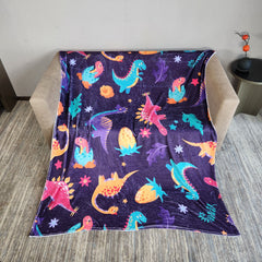 Cartoon Dinosaur Flannel Blanket for Travel Camping Office Sofa Nap