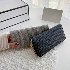 Chic Woven Clutch Wallet Zip Around Closure Coin Purse Money Clip