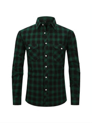 Men's Plaid Button Down Long Sleeve Shirt with Pocket