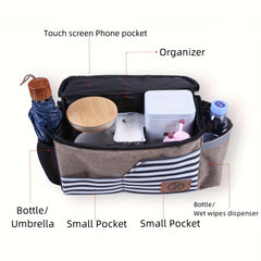 Stroller Organizer Bag With Cup Holder Non-Slip Strap Large Capacity