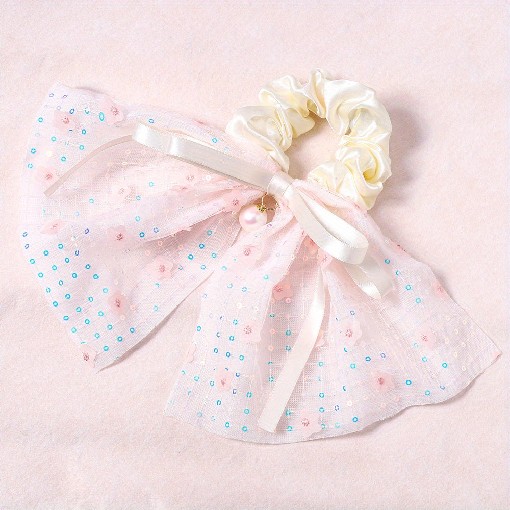 Lace Scrunchies Sequin Bow Hair Tie Faux Pearl Ribbon Bow Hair Rope