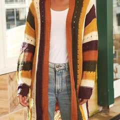  Colorblock Pointelle Tassel Trim Cardigan