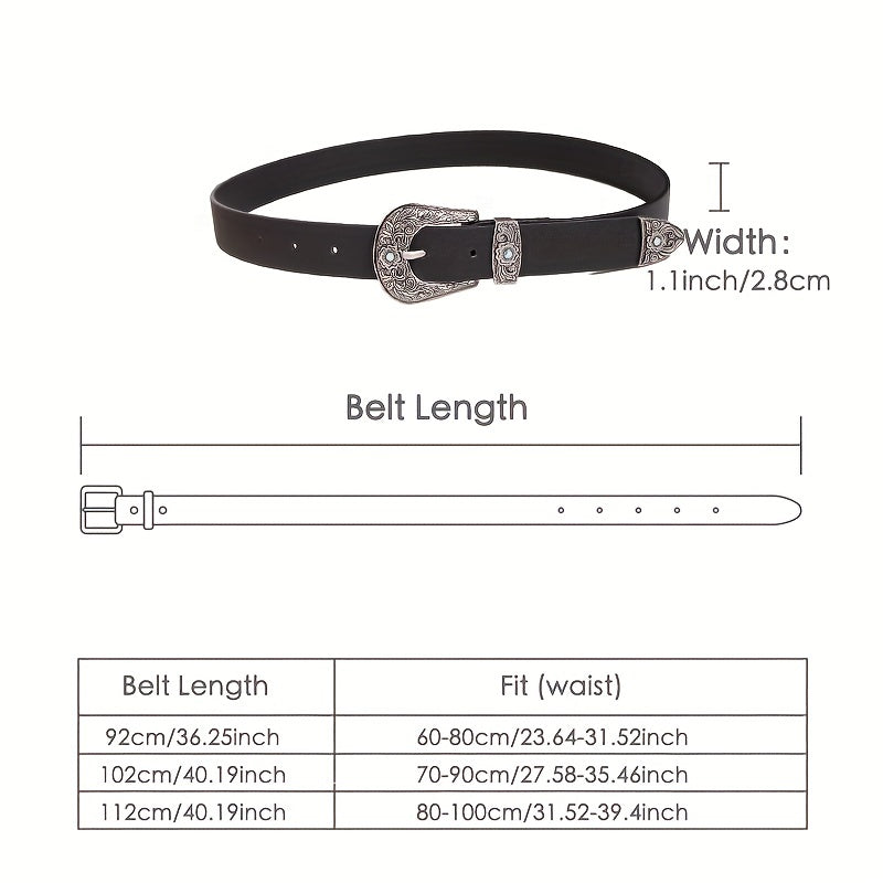 Western Turquoise Engraved Buckle Belt Vintage PU Leather Jeans Pants Belt