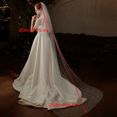 Beaded Bridal Veil with Long Train Double Layer Bowknot for Weddings