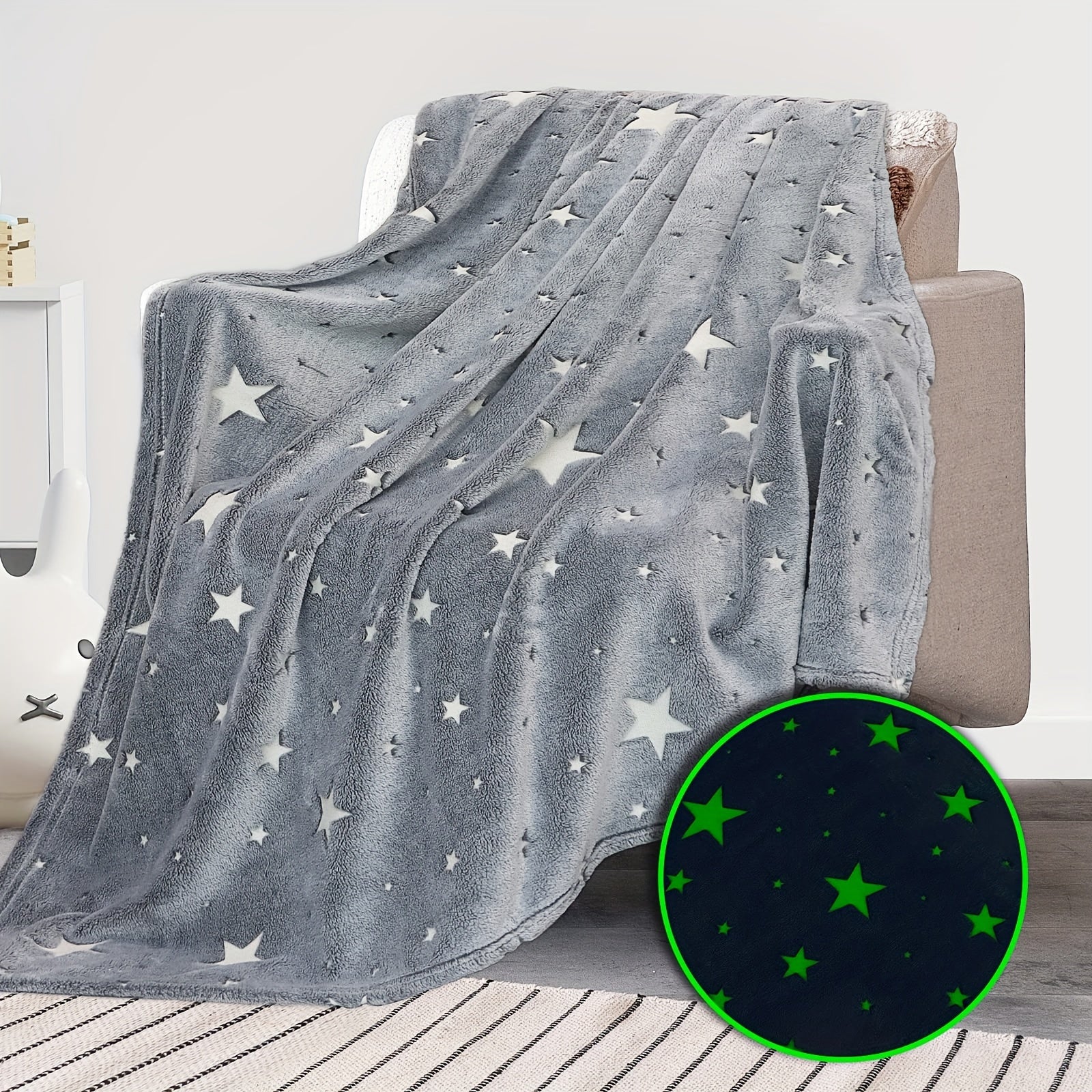Kids Glow In The Dark Blanket Soft Cozy Warm Fuzzy Throw Blanket Gray