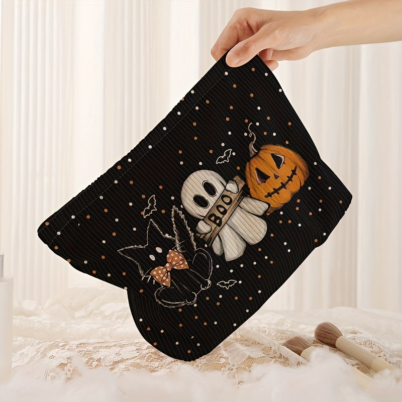 Cartoon Cat Corduroy Storage Bag for Halloween Makeup