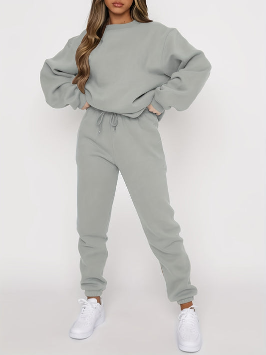 Casual Two Piece Set Crew Neck Long Sleeve Tops & Jogger Pants