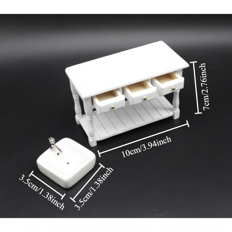 Dolls House Furniture Model Dining Room Wooden Table with Drawers