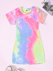 Colorful Tie Dye Print Slim Fit Dress for Summer Party