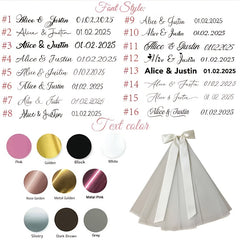 Custom Name & Date Bridal Veil with Sheer Bow Accent