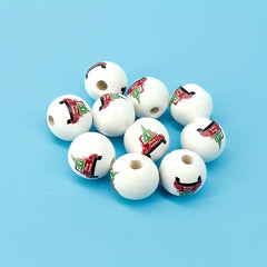 10pcs Christmas Printed Wooden Beads Set Snowman Elk Decorative