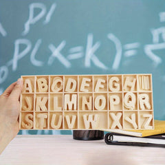 130pc Wooden Craft Letters w/ Storage Tray Natural Blank Unfinished Alphabet