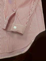  Stripe Print Button Up Long Sleeve Blouse