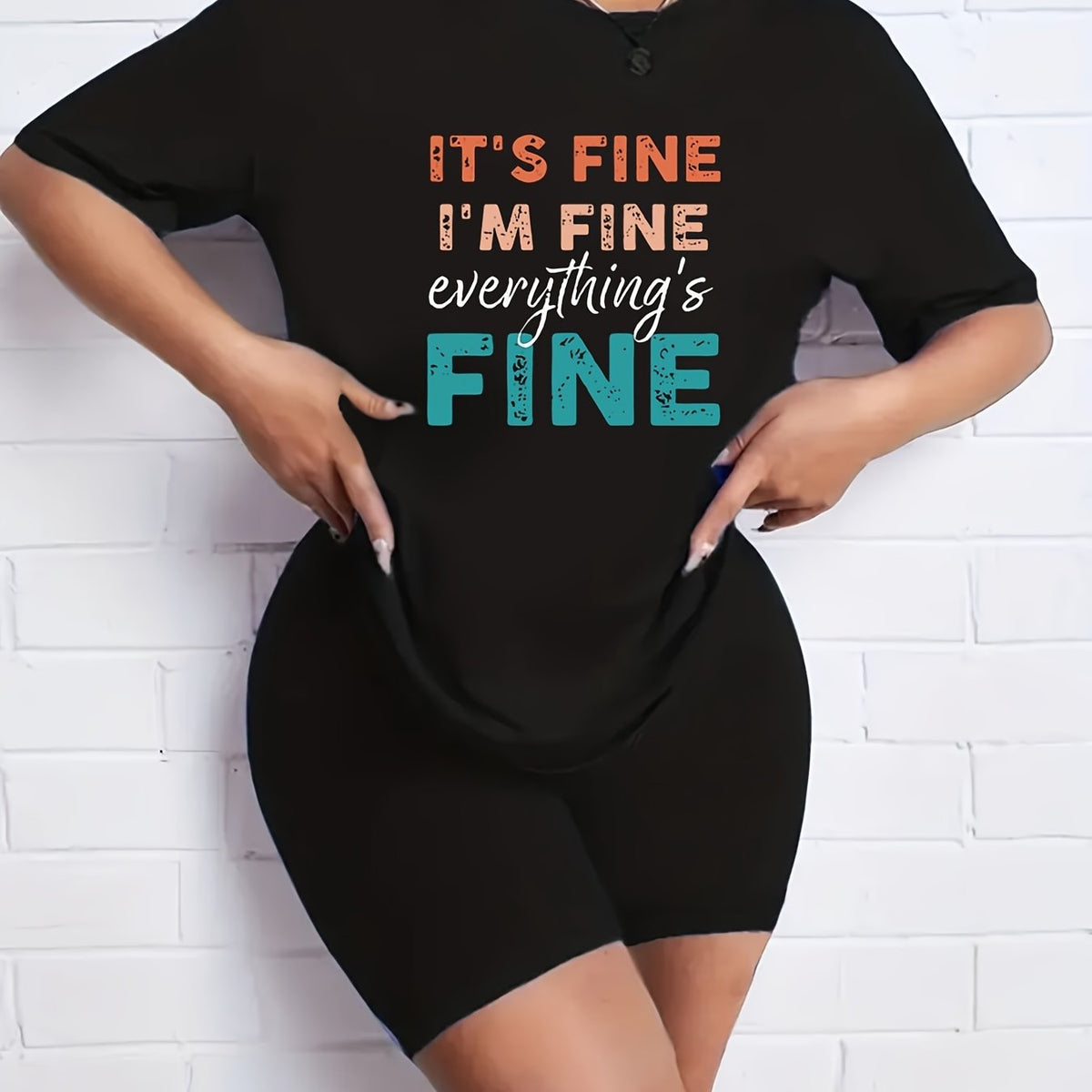 2pcs Letter Graphic Crew Neck Short Sleeve T shirts & Solid Shorts Set