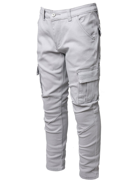 Boys Grey Stretch Jeans Skinny Slim Fit Pockets Cargo Pants Kids Clothes
