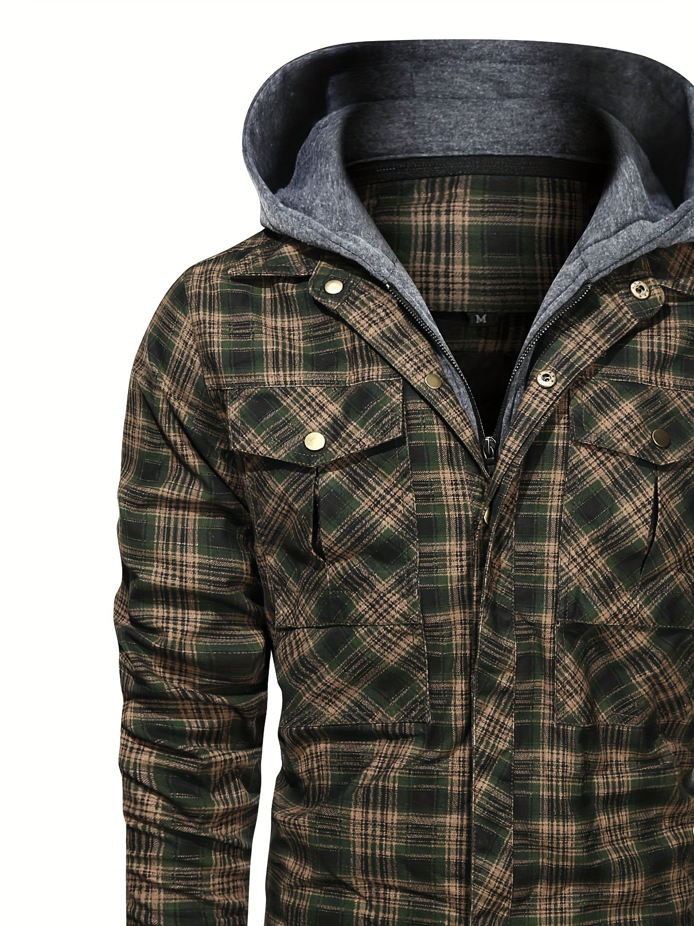 Men's Plaid Hooded Shirt Jacket for Spring Autumn