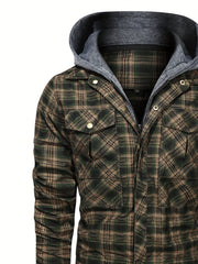 Men's Plaid Hooded Shirt Jacket for Spring Autumn