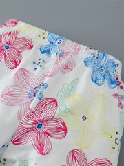 2pcs Toddler Girls Flowers Graphic Pajama Set Long Sleeve Top & Pants Sleepwear