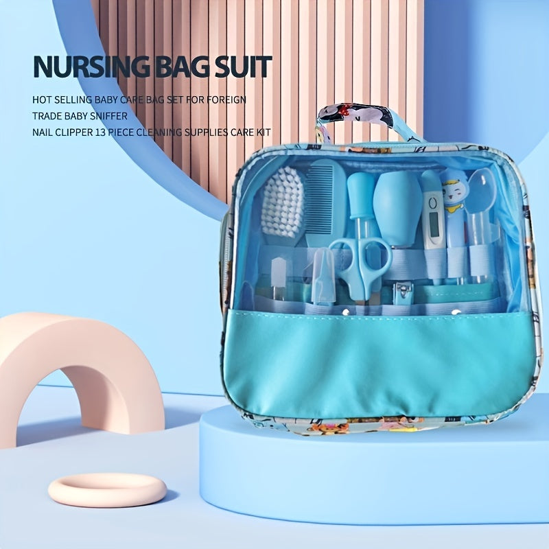 12pcs Baby Care Kit Nail Health Thermometer Grooming Brush Bag Toiletries