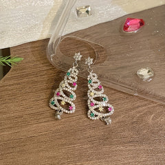 Colorful Zircon Christmas Tree Tassel Earrings For Women