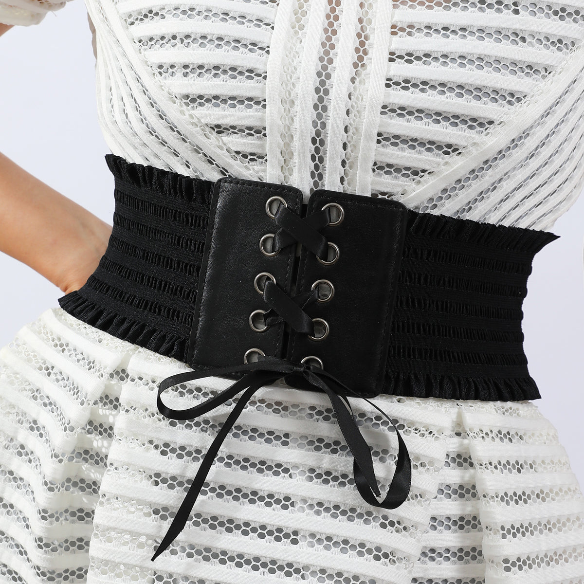 Women Stretch Buckle Corset Belt Wide Tassel Elastic High Waist Dress Belt