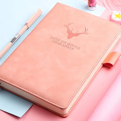 A5 Leather Notebook with Cord Soft Cover Pink Deer Horn - 360 Pages