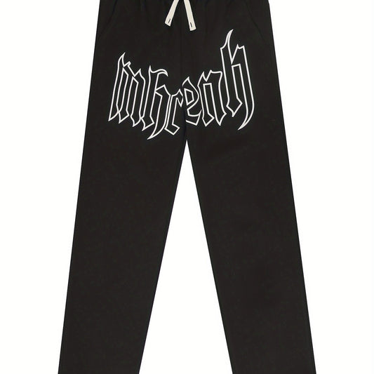 Men's Loose Letters Pattern Pants w/ Pockets Drawstring Trousers