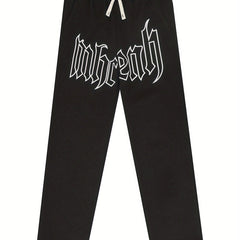 Men's Loose Letters Pattern Pants w/ Pockets Drawstring Trousers