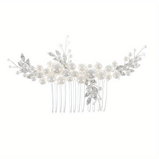 Faux Pearl Crystal Hair Comb Bridal Jewelry Insert Comb