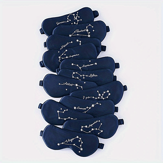 Navy Zodiac Constellation Silk Eye Mask Embroidered Dual Side
