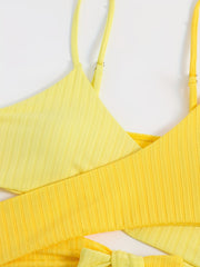 Colorblock Rib Knit Bikini Sets V Neck High Cut High Stretch Two Pieces Swimsuit