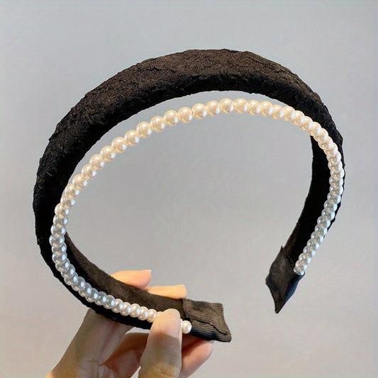 Faux Pearl Decor Headband Wide Brimmed Head Hoop Headdress Hair Accessories