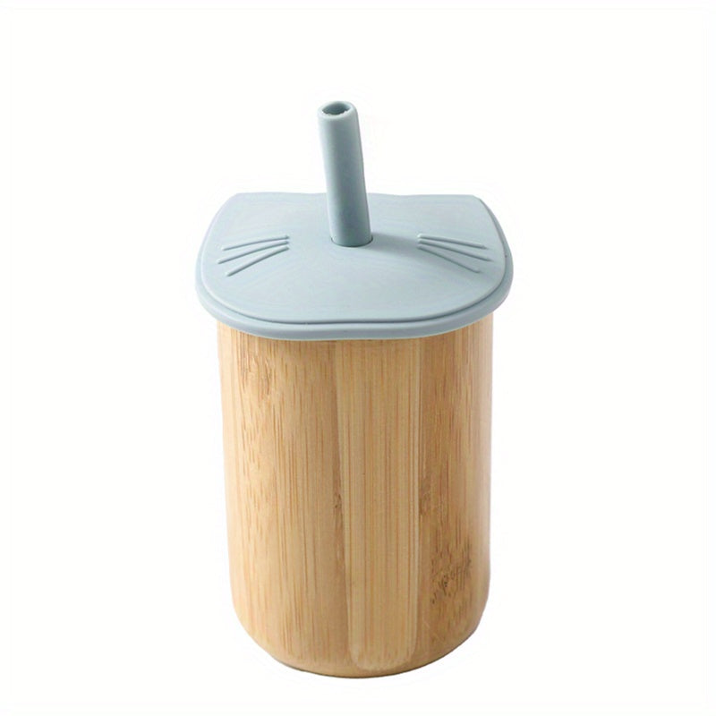 Cat Bamboo Wooden Cup With Silicone Lid - Baby Learning To Drink Cup