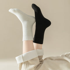 7 Pairs Soft Ribbed Solid Mid Tube Socks Women's Stockings & Hosiery