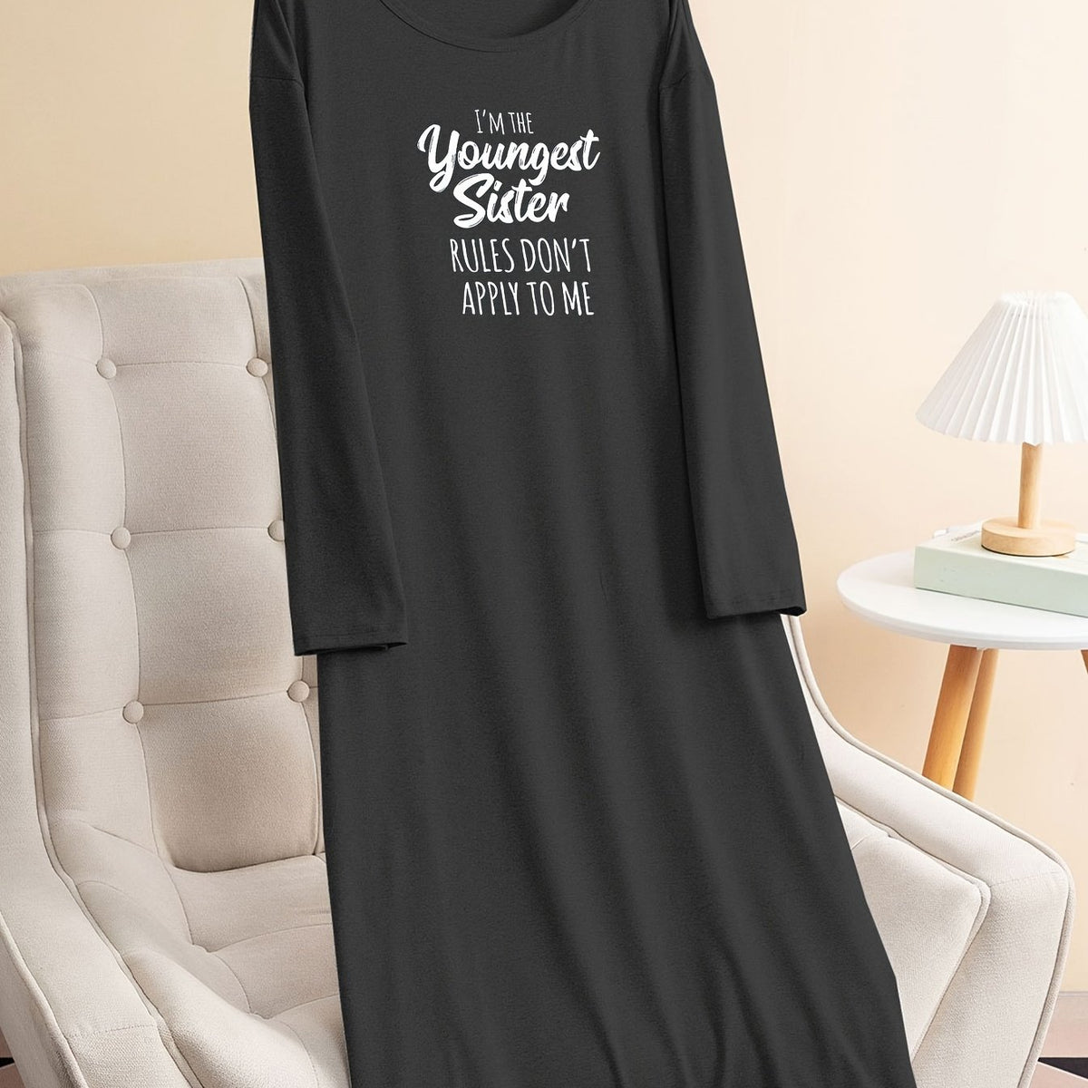 Women's Plus Slogan Print Long Sleeve Lounge Dress