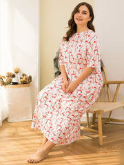 Plus Flamingo Print Short Sleeve Nightdress