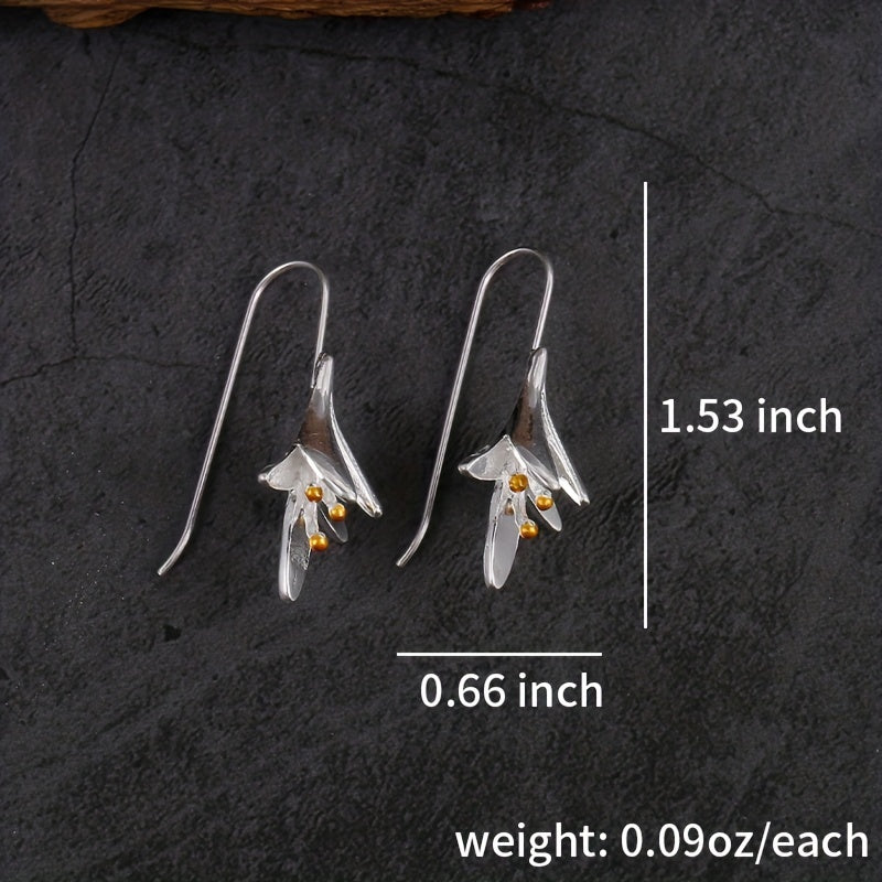 Lily Shape Ear Hook Earrings 925 Silver Plated Women's Ear Jewelry