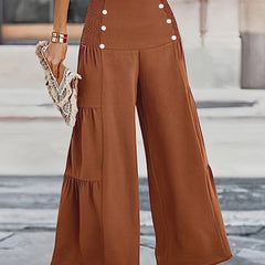  Ruched Button Decor Wide Leg Trousers