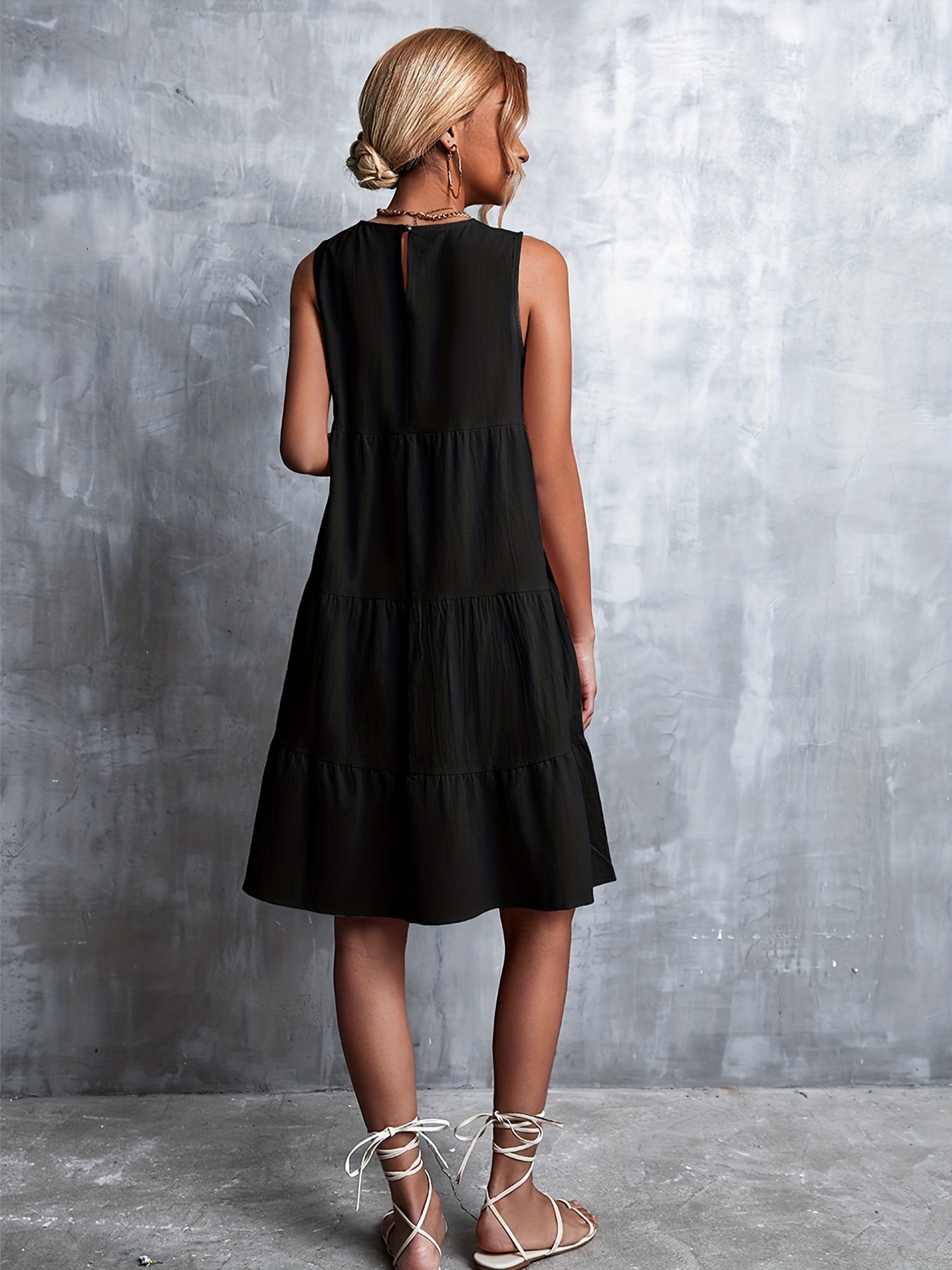 Sleeveless Swing Cake Dress Casual Solid Summer Dresses Women