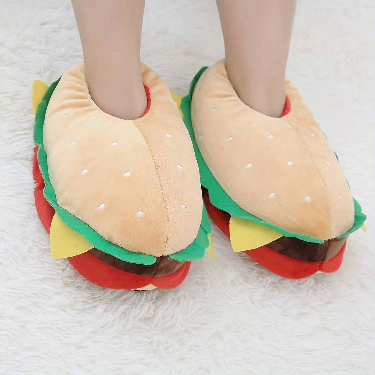 Funny Cartoon Hamburger Novelty Slippers Warm & Cozy Slip On Fuzzy Shoes
