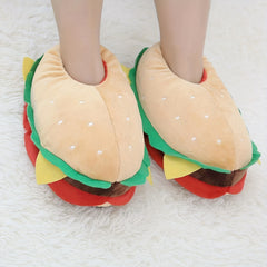 Funny Cartoon Hamburger Novelty Slippers Warm & Cozy Slip On Fuzzy Shoes