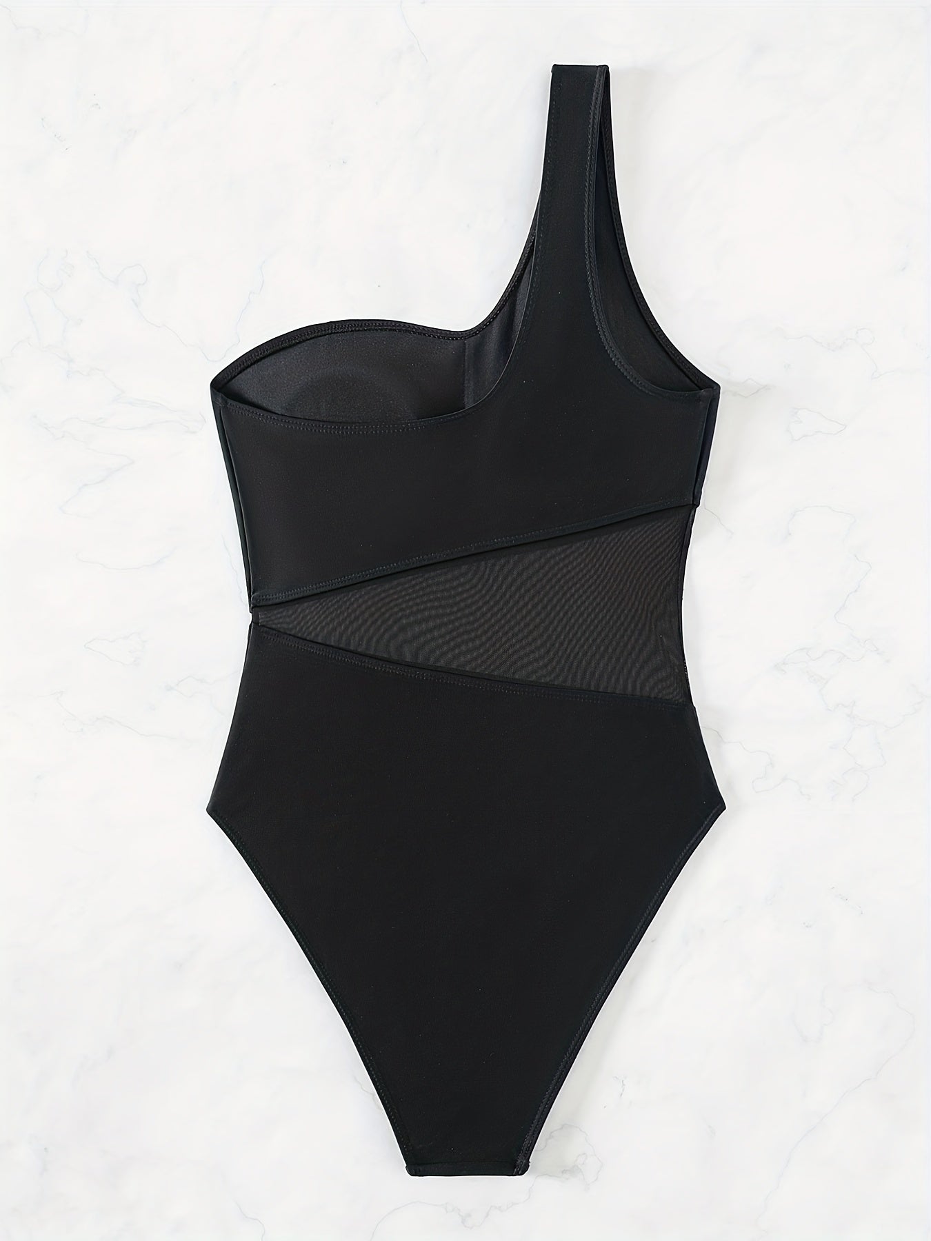 Mesh Contrast One Shoulder One Piece Swimsuit Women's Swimwear