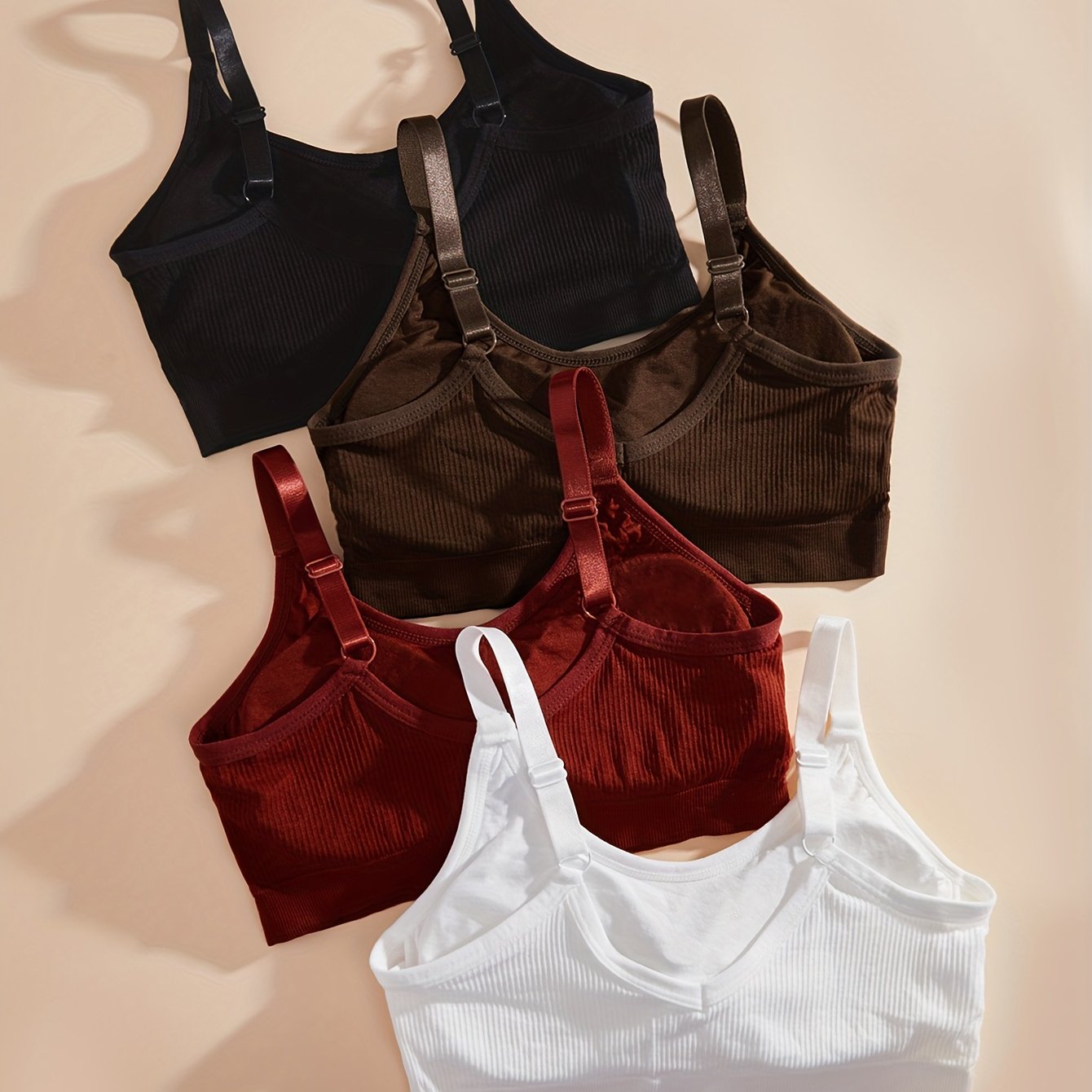 4pcs Ribbed Sports Bras Breathable Workout Bra Women's Lingerie