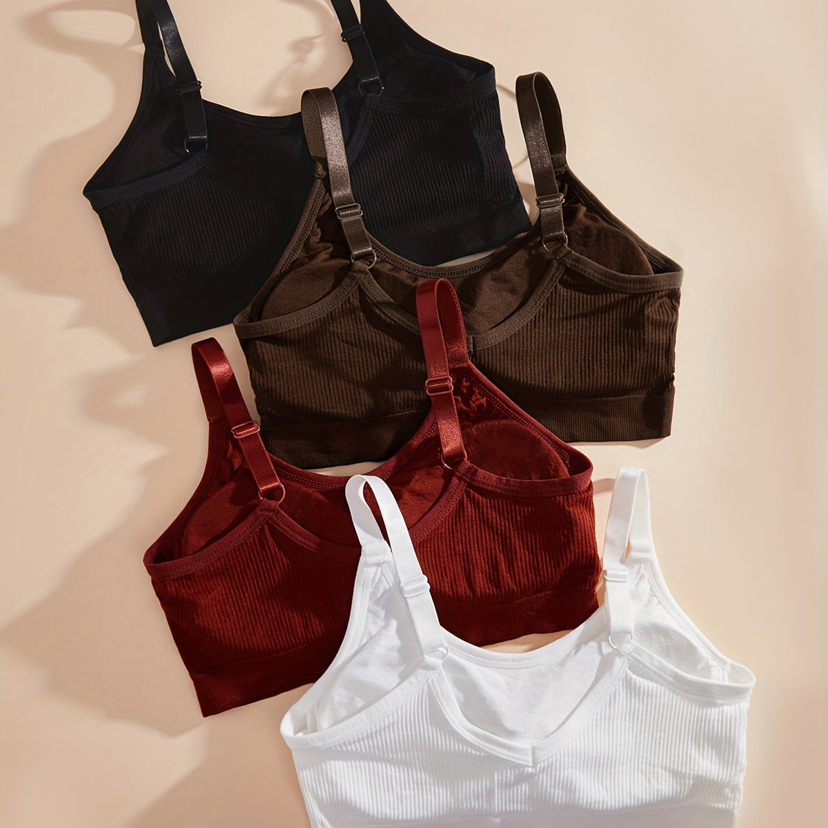 4pcs Ribbed Sports Bras Breathable Workout Bra Women's Lingerie