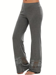 Plus Eyelet Embroidered High Rise Wide Leg Pants Trousers