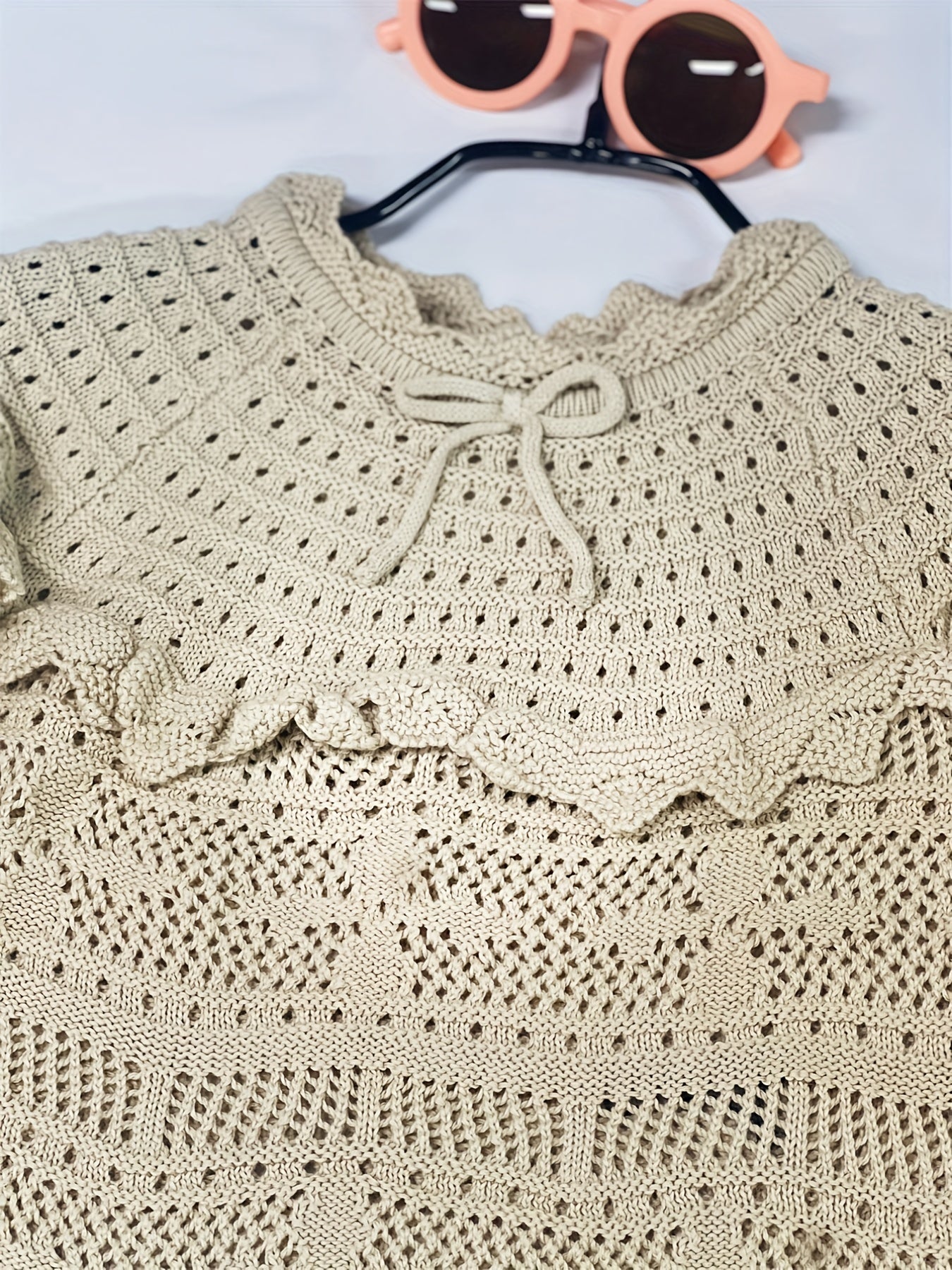 Girl's Eyelet Long Sleeve Knit Pullover Shirt For Autumn