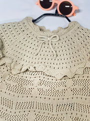 Girl's Eyelet Long Sleeve Knit Pullover Shirt For Autumn