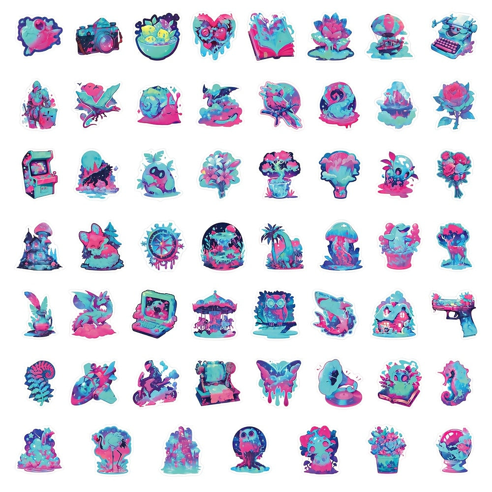 55pcs Neon Cartoon Vinyl Stickers Waterproof DIY Decals for Laptops Skateboards